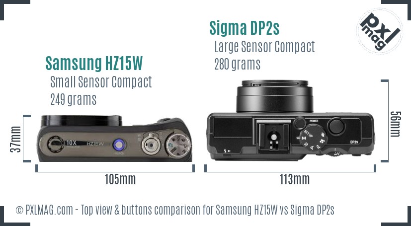 Samsung HZ15W vs Sigma DP2s top view buttons comparison