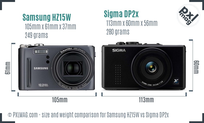 Samsung HZ15W vs Sigma DP2x size comparison