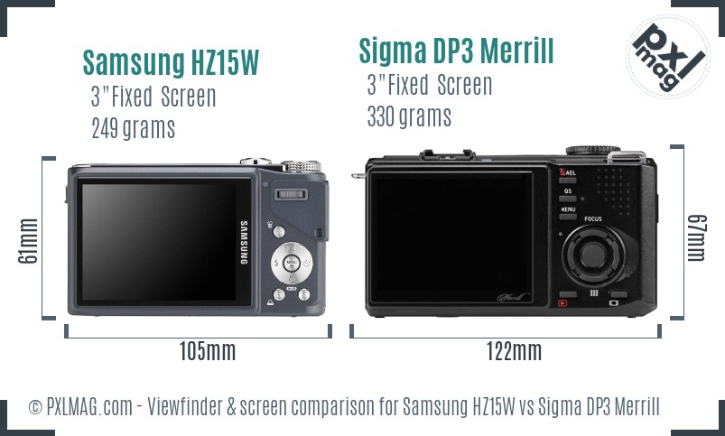 Samsung HZ15W vs Sigma DP3 Merrill Screen and Viewfinder comparison