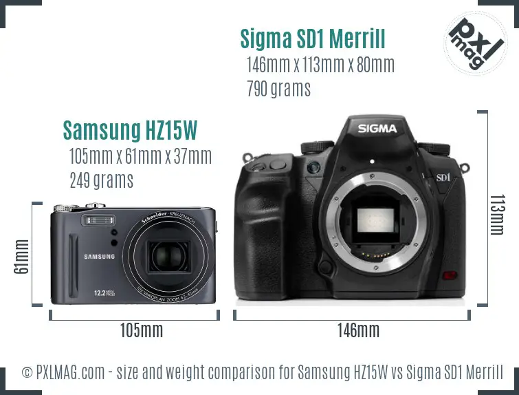 Samsung HZ15W vs Sigma SD1 Merrill size comparison
