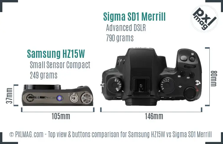 Samsung HZ15W vs Sigma SD1 Merrill top view buttons comparison