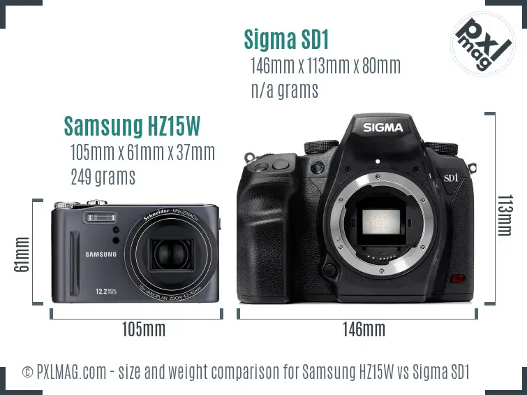 Samsung HZ15W vs Sigma SD1 size comparison