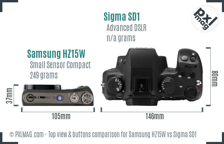 Samsung HZ15W vs Sigma SD1 top view buttons comparison