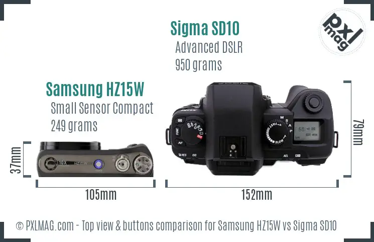 Samsung HZ15W vs Sigma SD10 top view buttons comparison