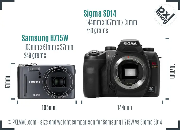 Samsung HZ15W vs Sigma SD14 size comparison