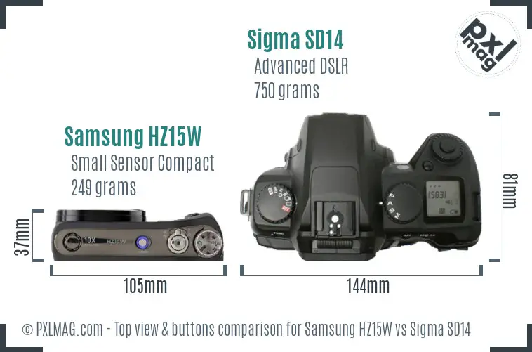 Samsung HZ15W vs Sigma SD14 top view buttons comparison