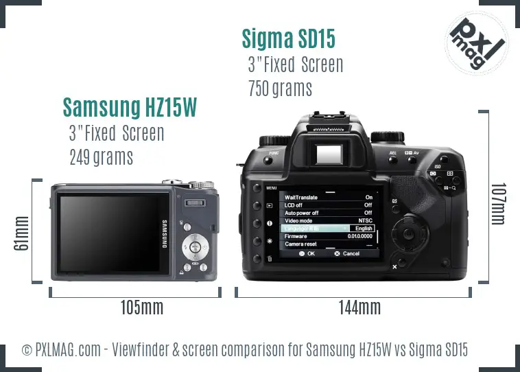 Samsung HZ15W vs Sigma SD15 Screen and Viewfinder comparison