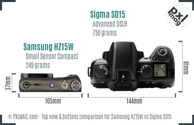 Samsung HZ15W vs Sigma SD15 top view buttons comparison