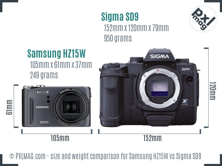 Samsung HZ15W vs Sigma SD9 size comparison