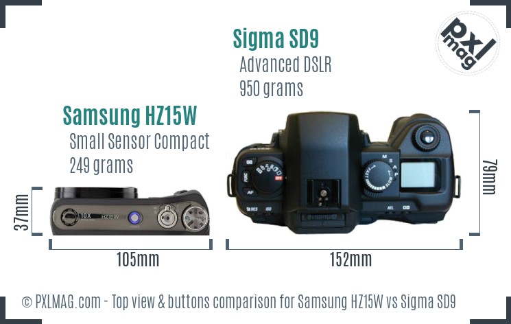 Samsung HZ15W vs Sigma SD9 top view buttons comparison