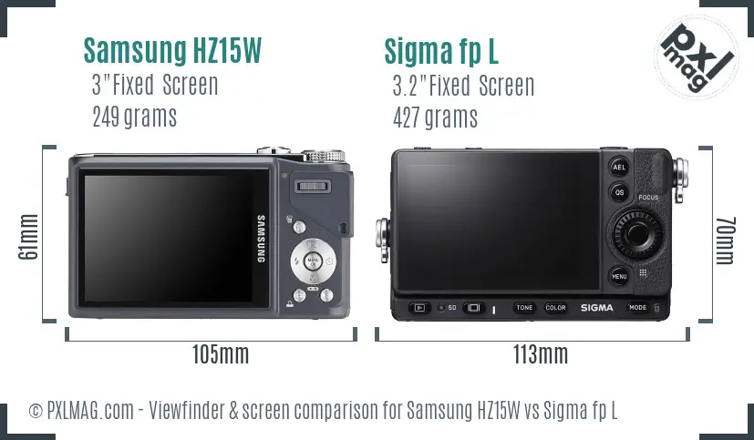 Samsung HZ15W vs Sigma fp L Screen and Viewfinder comparison