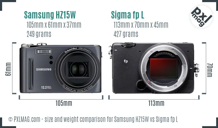 Samsung HZ15W vs Sigma fp L size comparison