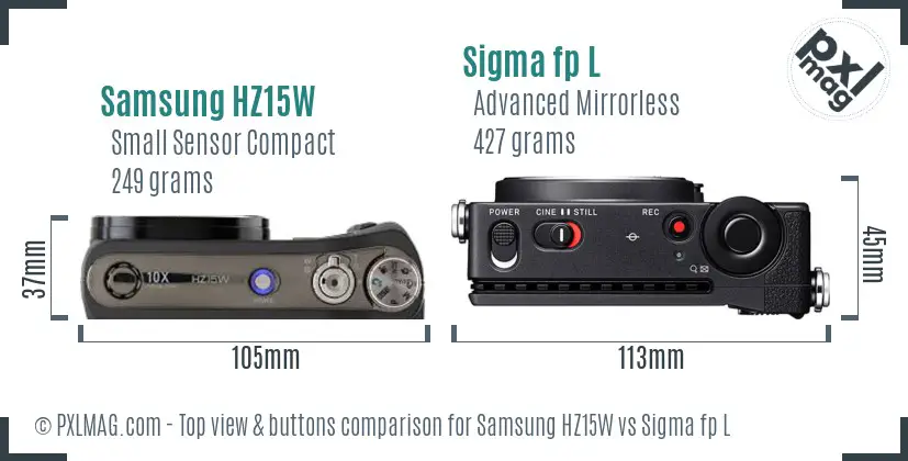 Samsung HZ15W vs Sigma fp L top view buttons comparison