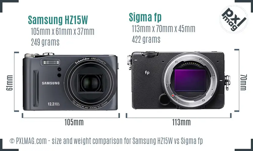 Samsung HZ15W vs Sigma fp size comparison