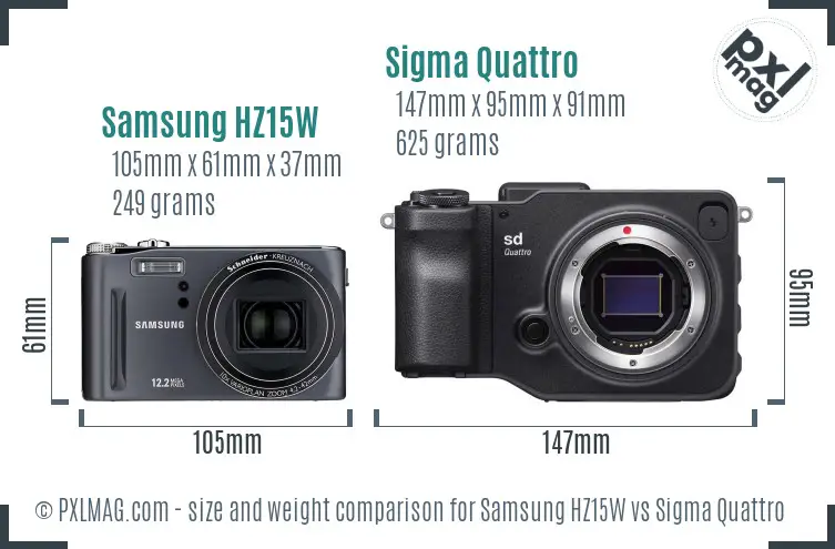 Samsung HZ15W vs Sigma Quattro size comparison