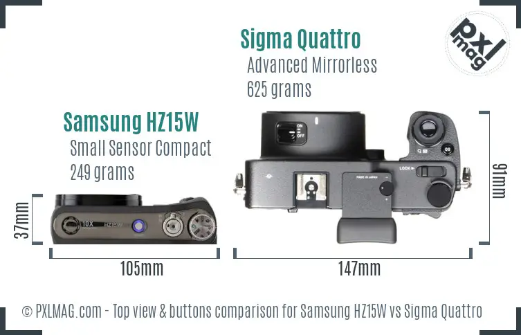 Samsung HZ15W vs Sigma Quattro top view buttons comparison