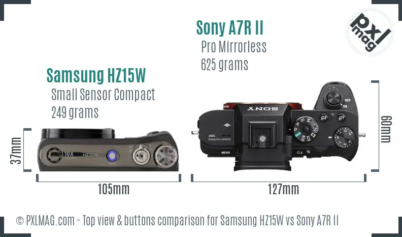 Samsung HZ15W vs Sony A7R II top view buttons comparison