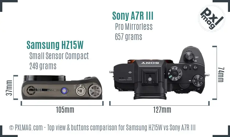 Samsung HZ15W vs Sony A7R III top view buttons comparison