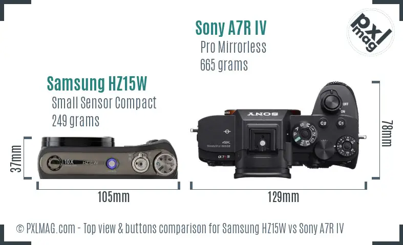 Samsung HZ15W vs Sony A7R IV top view buttons comparison