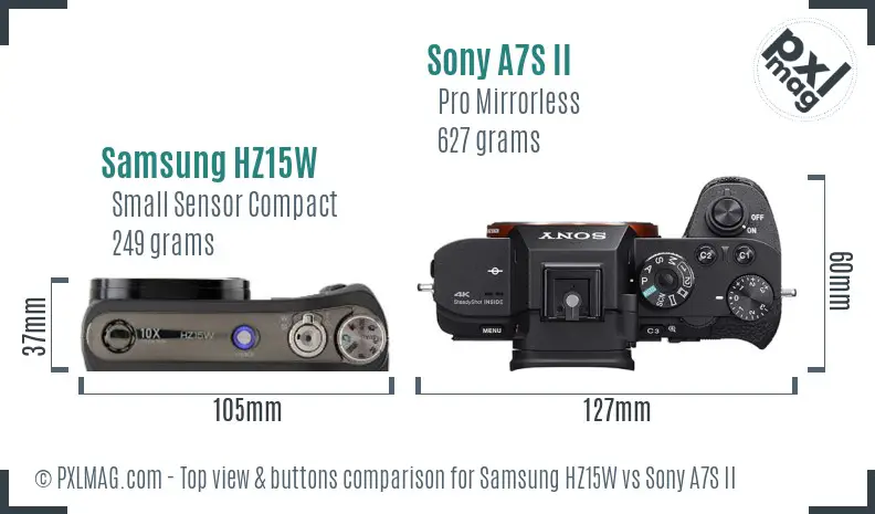 Samsung HZ15W vs Sony A7S II top view buttons comparison