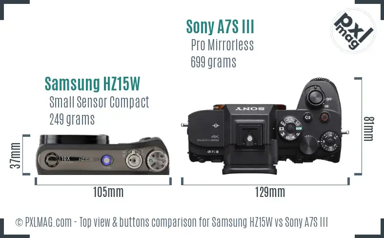 Samsung HZ15W vs Sony A7S III top view buttons comparison
