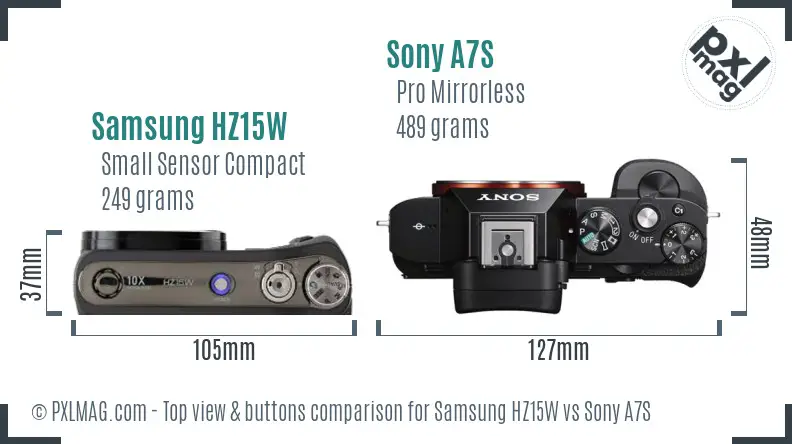 Samsung HZ15W vs Sony A7S top view buttons comparison