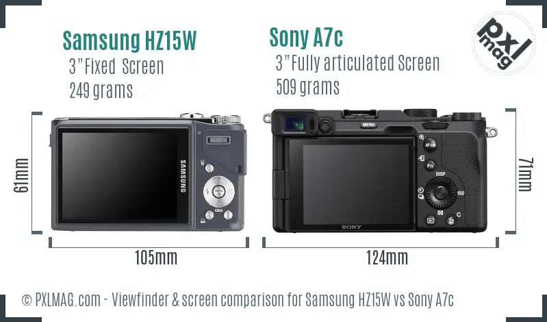 Samsung HZ15W vs Sony A7c Screen and Viewfinder comparison