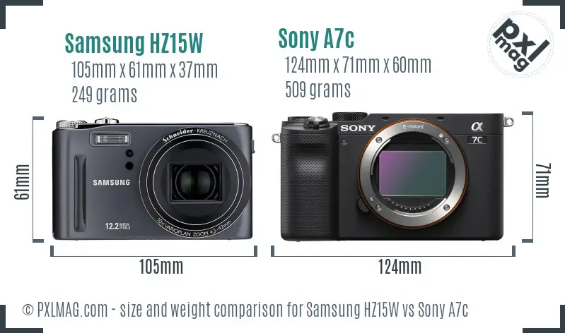 Samsung HZ15W vs Sony A7c size comparison