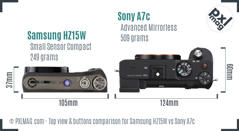 Samsung HZ15W vs Sony A7c top view buttons comparison