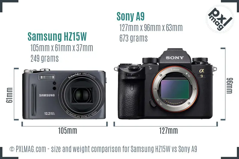 Samsung HZ15W vs Sony A9 size comparison