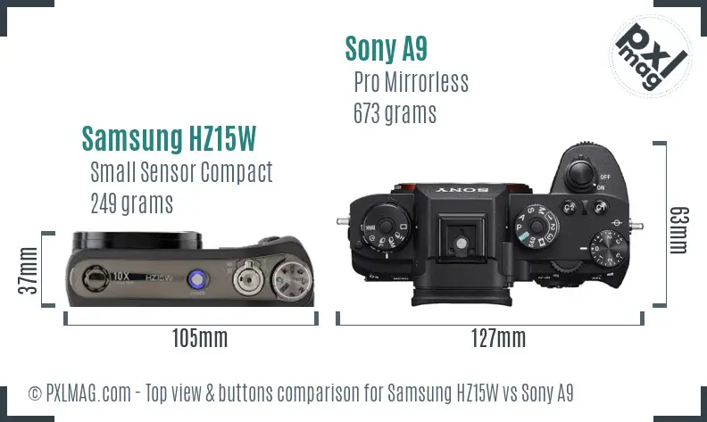 Samsung HZ15W vs Sony A9 top view buttons comparison