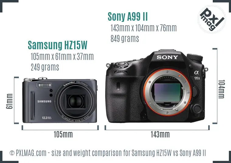 Samsung HZ15W vs Sony A99 II size comparison