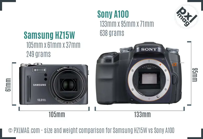 Samsung HZ15W vs Sony A100 size comparison