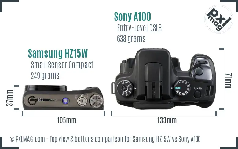 Samsung HZ15W vs Sony A100 top view buttons comparison
