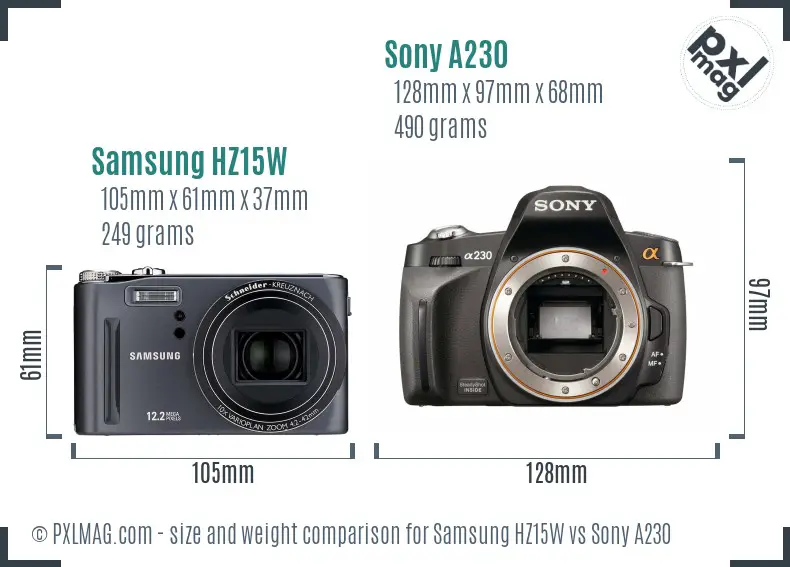 Samsung HZ15W vs Sony A230 size comparison