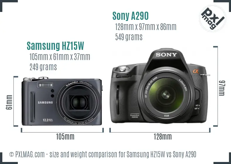 Samsung HZ15W vs Sony A290 size comparison