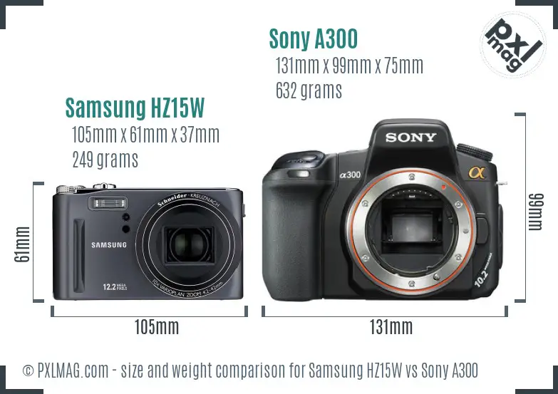 Samsung HZ15W vs Sony A300 size comparison