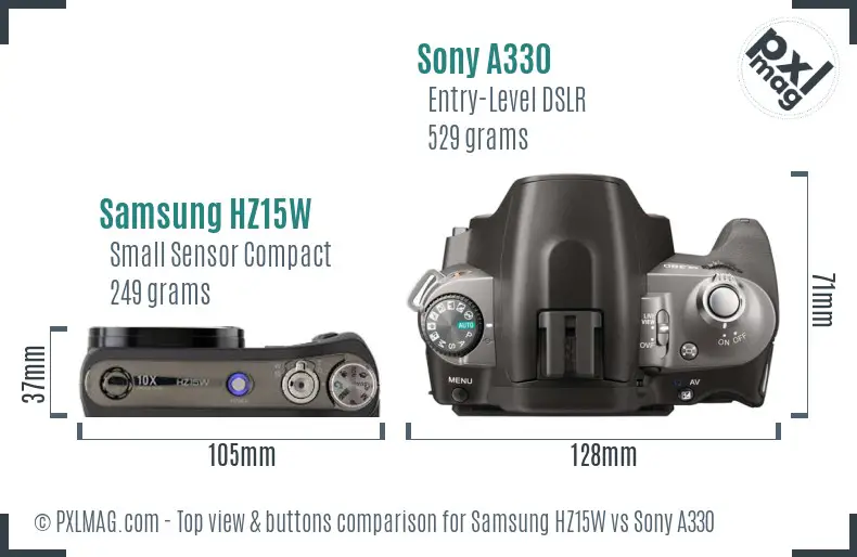 Samsung HZ15W vs Sony A330 top view buttons comparison