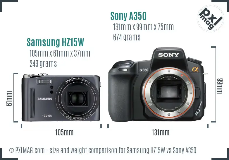 Samsung HZ15W vs Sony A350 size comparison
