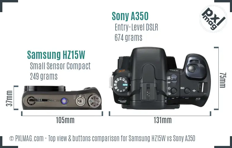 Samsung HZ15W vs Sony A350 top view buttons comparison