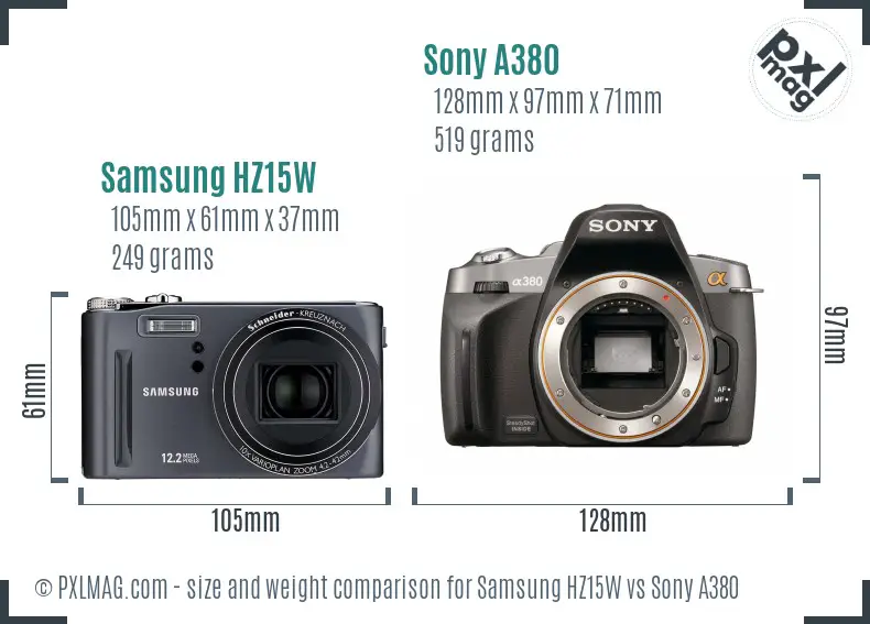Samsung HZ15W vs Sony A380 size comparison
