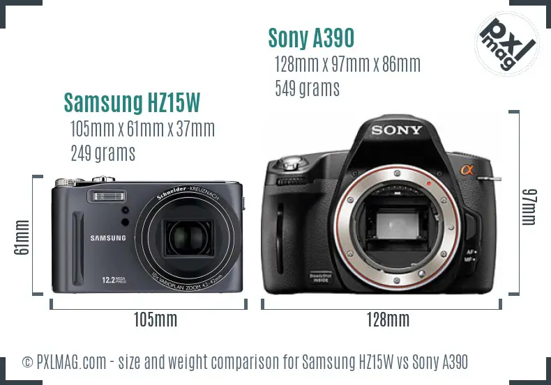 Samsung HZ15W vs Sony A390 size comparison