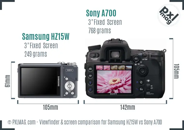 Samsung HZ15W vs Sony A700 Screen and Viewfinder comparison
