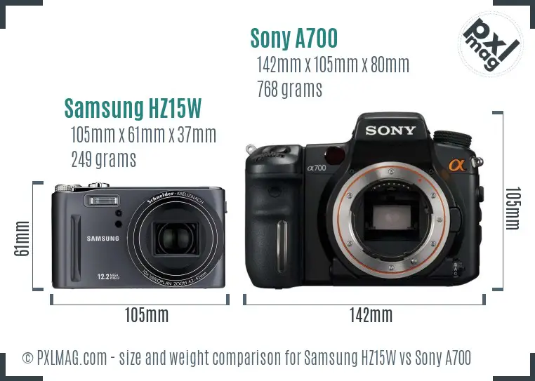 Samsung HZ15W vs Sony A700 size comparison
