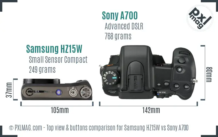 Samsung HZ15W vs Sony A700 top view buttons comparison