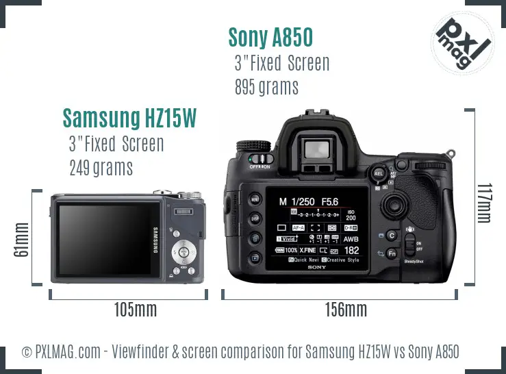 Samsung HZ15W vs Sony A850 Screen and Viewfinder comparison