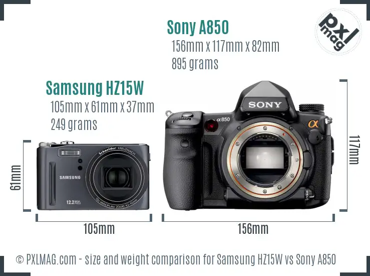 Samsung HZ15W vs Sony A850 size comparison