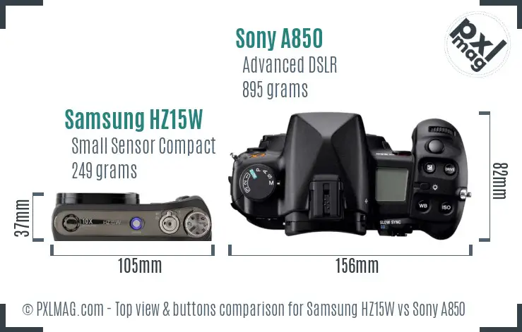 Samsung HZ15W vs Sony A850 top view buttons comparison