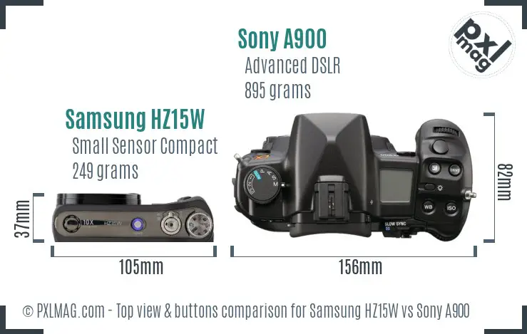 Samsung HZ15W vs Sony A900 top view buttons comparison