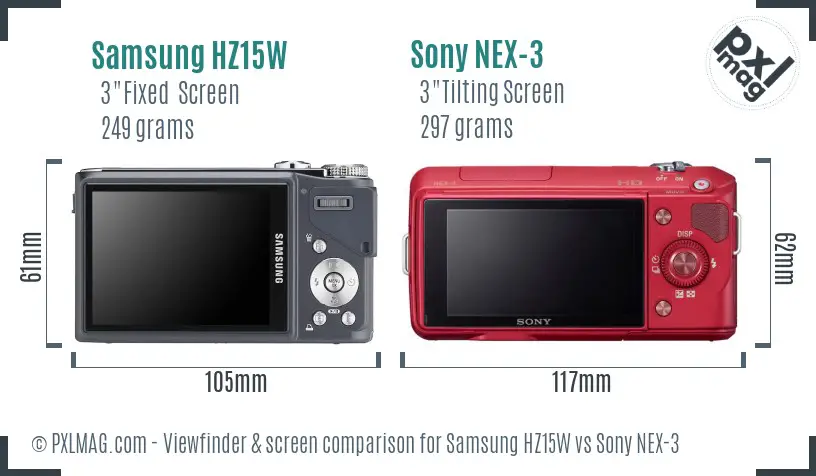 Samsung HZ15W vs Sony NEX-3 Screen and Viewfinder comparison